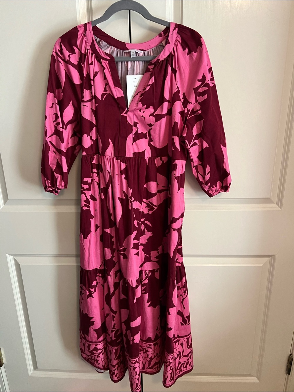 Pink and Burgundy Floral Midi Dress